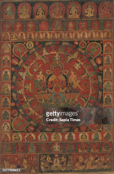 Kitaharasa, Mandala of the Sun God Surya Surrounded by Eight Planetary Deities, Nepal, early Malla period, Kitaharasa, dated, likely 1379, Nepal,...