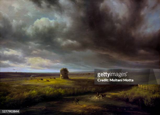 Giuseppe Canella. 1788-1847. Title of the work . View of the Roman countryside with storm. 1841. Oil painting on canvas. Cm 122 x 170.