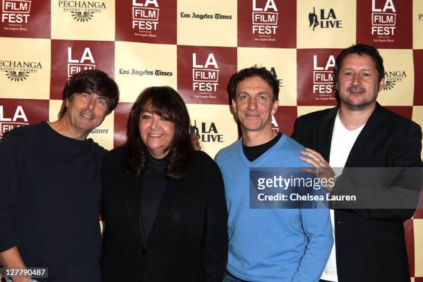 Composer Thomas Newman, moderator Doreen Ringer Ross, Composers Mychael Danna and Clint Mansell attend Coffee Talk: Composers sponsored by BMI during...