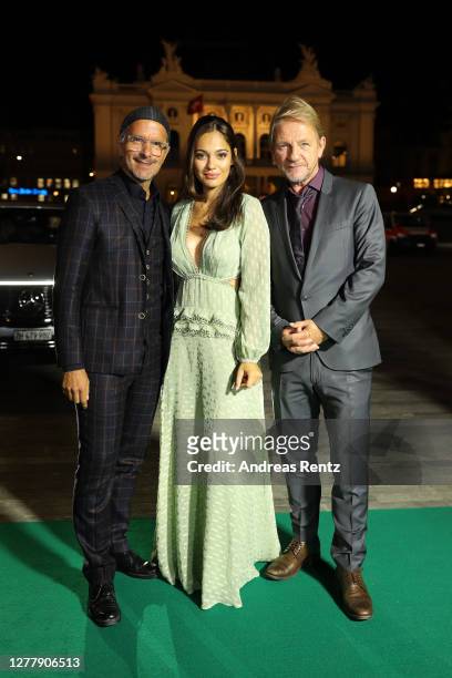 Actor Christoph Maria Herbst, actress Nilam Farooq and director Soenke Wortmann attend the "Contra" premiere during the 16th Zurich Film Festival at...