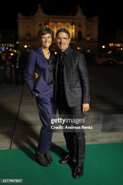 Actor Christoph Maria Herbst with his wife Gisi Herbst attend the "Contra" premiere during the 16th Zurich Film Festival at Kino Corso on October 01,...