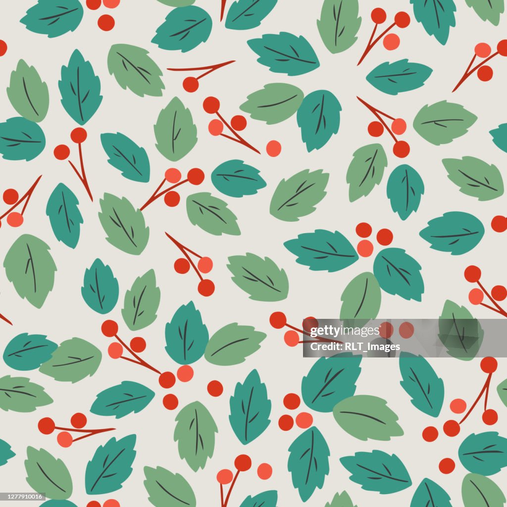 Winter Pattern Repeatable Handdrawn Vector Seamless Repeat Pattern Of Winter Berries And Leaves ...