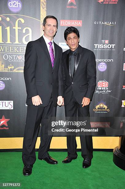 Hon Dalton McGuinty and Indian actor Shah Rukh Khan attend the MAC Cosmetics Sponsored IIFAS Awards Presentation at the Rogers Centre on June 25,...