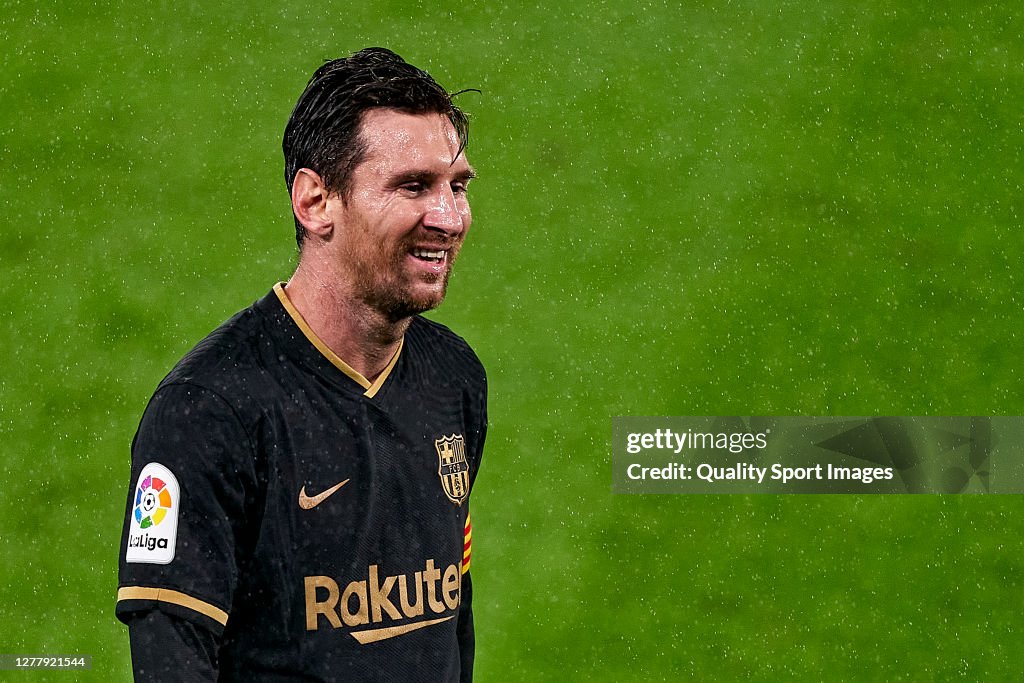 Lionel Messi of FC Barcelona looks on during the La Liga Santander