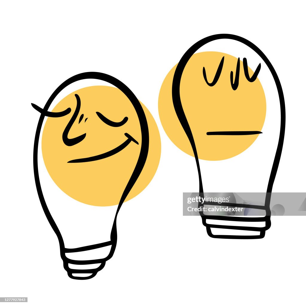 Emoticons de lâmpadas esboçam e rabiscam