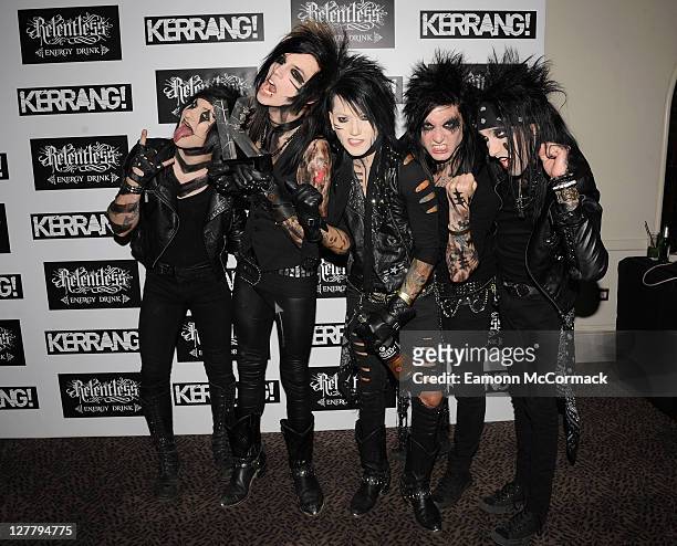 Black Veil Brides with their Best International Newcomer award during The Relentless Energy Drink Kerrang! Awards at The Brewery on June 9, 2011 in...