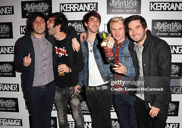 You Me At Six, who won the Best British Band award during The Relentless Energy Drink Kerrang! Awards at The Brewery on June 9, 2011 in London,...