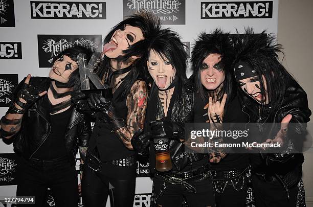 Black Veil Brides with their Best International Newcomer award during The Relentless Energy Drink Kerrang! Awards at The Brewery on June 9, 2011 in...