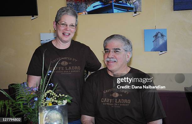 Author Patti Kreins and her husband at the booking signing for The Color of Angels at Caffe Ladro on June 4, 2011 in Edmonds, Washington.