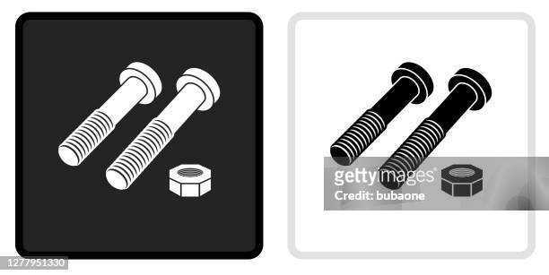 nuts & bolts icon on  black button with white rollover - nut fastener stock illustrations