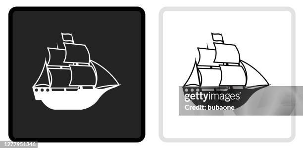 sail ship icon on black button with white rollover - ship sails stock illustrations