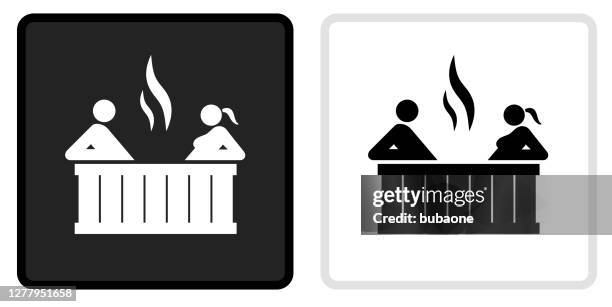paar in jacuzzi-symbol auf schwarzem knopf mit weißem rollover - whirlpool stock-grafiken, -clipart, -cartoons und -symbole