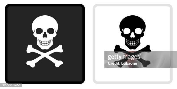 skull and crossbones icon on  black button with white rollover - skulls stock illustrations