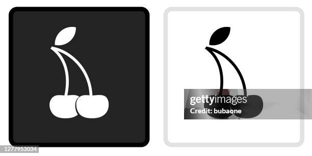two cherries icon on black button with white rollover - black cherry stock illustrations