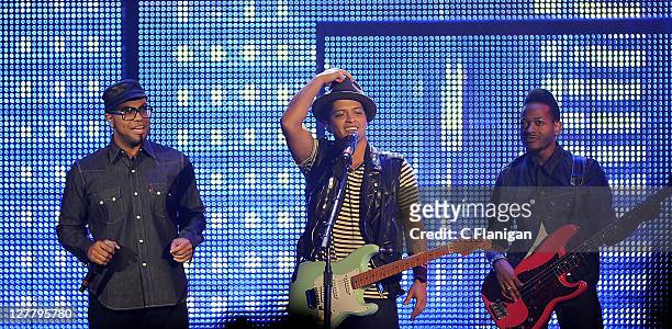 Singer/guitarist Bruno Mars performs during the Hooligans in Wondaland Tour at Bill Graham Civic Auditorium on June 8, 2011 in San Francisco,...