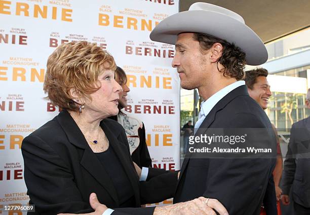Actors Shirley MacLaine and Matthew McConaughey arrive at the 2011 Los Angeles Film Festival opening night premiere of "Bernie" held at Regal Cinemas...