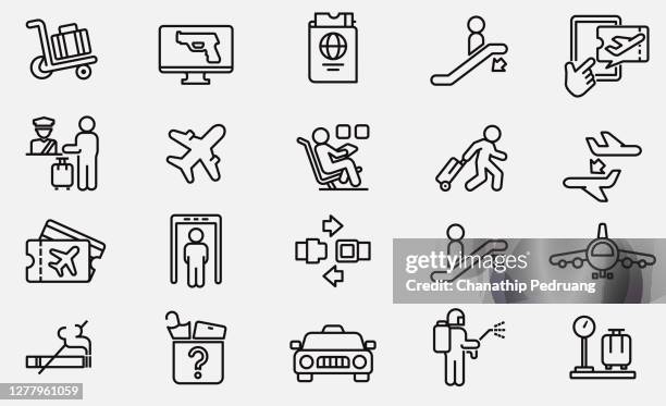 ilustraciones, imágenes clip art, dibujos animados e iconos de stock de airport editable stroke icons ilustración de stock ee.uu., icono, aeropuerto, viajes, avión - pasajero