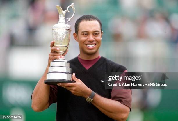 Holding aloft The Open 2005 trophy is Tiger Woods