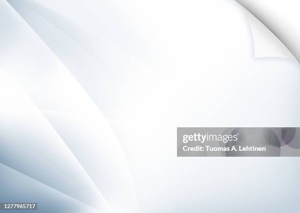 abstract, simple and modern wavy lines with light blue hue on white background. - paper corner stock pictures, royalty-free photos & images