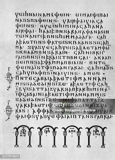 Page from the Codex argenteus, late antique gospel in gothic language, by Bishop Wulfia, now in Uppsala, Sweden.