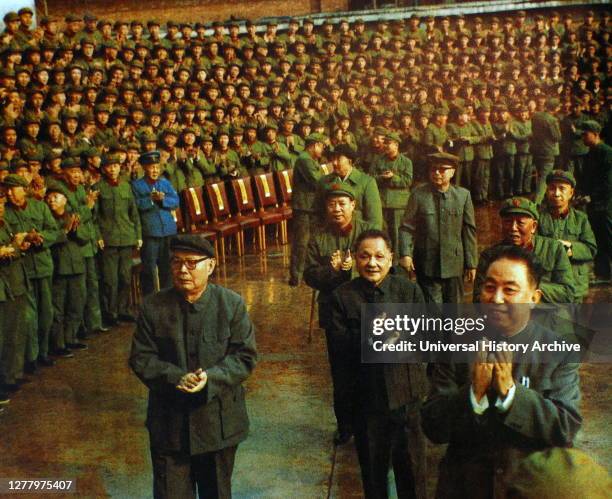 Leadership of China following the death of Mao Zedong and the fall of the 'Gang of Four' 1977. Right to Left: Hua Guo Feng Chinese leader 1976 -...