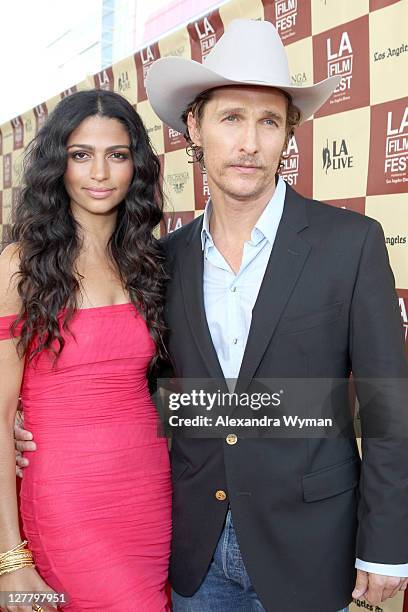 Model Camila Alves and actor Matthew McConaughey arrive at the 2011 Los Angeles Film Festival opening night premiere of "Bernie" held at Regal...