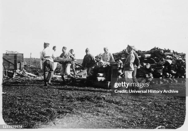 Soldiers of the French Foreign Legion stacking logs, Syria, 20th century. The French Foreign Legion was established in 1831 as an elite unit of...