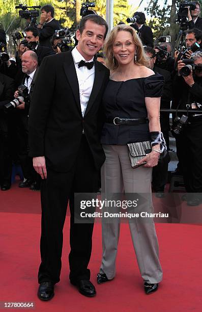 Liam O'Neill and Faye Dunaway attend the "This Must Be The Place" Premiere during the 64th Cannes Film Festival at the Palais des Festivals on May...