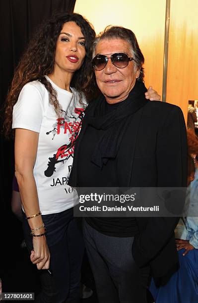 Afef Jnifen and Roberto Cavalli attend Fashion For Relief Japan Fundraiser during the 64th Annual Cannes Film Festival at Forville Market on May 16,...