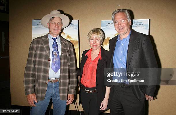 Horse Trainer Buck Brannaman, director Cindy Meehl and IFC Entertainment President Jonathan Sehring attends the premiere of "Buck" at Clearview...