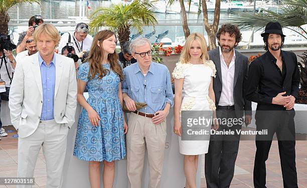 Actors Owen Wilson, Lea Seydoux, Diector Woody Allen, Rachel McAdams, Michael Sheen and Adrien Brody attends the "Midnight In Paris" Photocall at the...