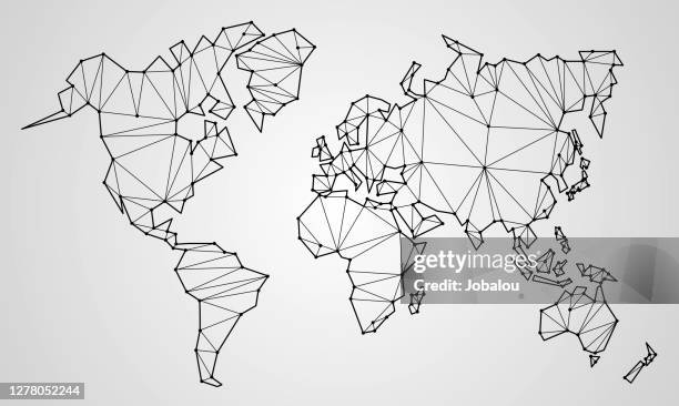 polygonale weltkarte - globalisierung stock-grafiken, -clipart, -cartoons und -symbole