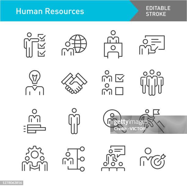 stockillustraties, clipart, cartoons en iconen met human resources-pictogrammenset - lijnreeks - bewerkbare lijn - bemiddeling