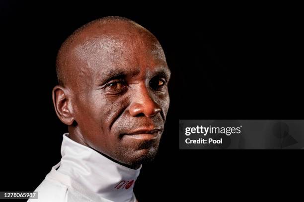 Eliud Kipchoge of Kenya poses for a portrait ahead of the 2020 Virgin Money London Marathon on October 02, 2020 in London, England. The 40th Race...