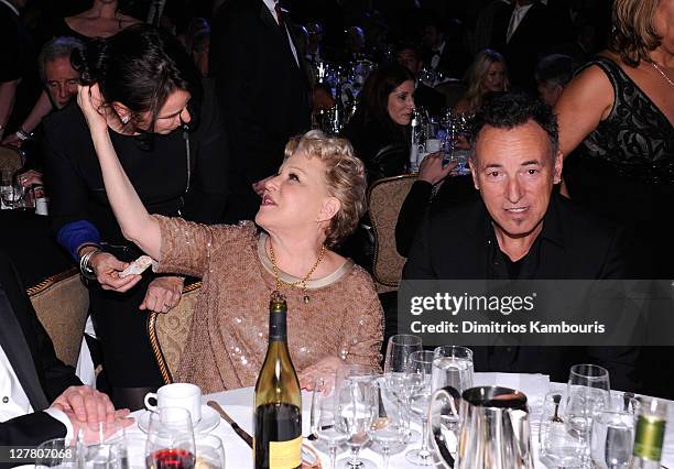 Singer Patty Smyth, presenter Bette Midler and Bruce Springsteen attend a dinner for the 26th annual Rock and Roll Hall of Fame Induction Ceremony at...