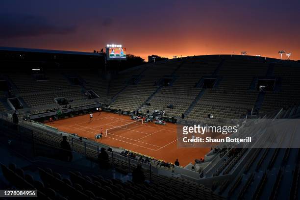 General view of Court Suzanne Lenglen during the Men's Singles third round match between Alexander Zverev of Germany and Marco Cecchinato of Italy on...