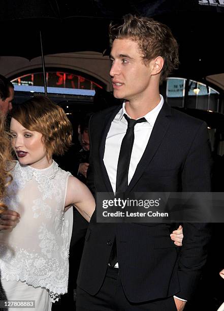 Actors Emily Browning and Max Irons attend the "Sucker Punch" Los Angeles Premiere at Grauman's Chinese Theatre on March 23, 2011 in Hollywood,...