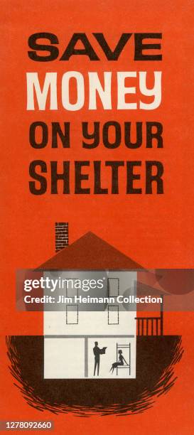 Pamphlet titled "Save Money on Your Shelter" shows an illustration of a house with a bomb shelter built into the ground beneath it, circa 1961.