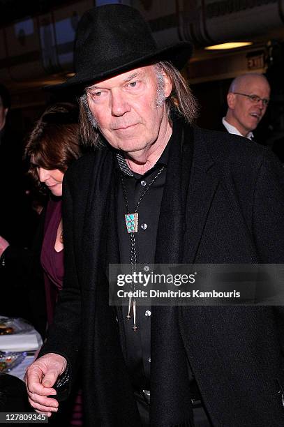 Neil Young attends a dinner for the 26th annual Rock and Roll Hall of Fame Induction Ceremony at The Waldorf=Astoria on March 14, 2011 in New York...