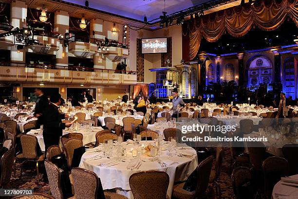 General view of atmosphere at a dinner for the 26th annual Rock and Roll Hall of Fame Induction Ceremony at The Waldorf=Astoria on March 14, 2011 in...