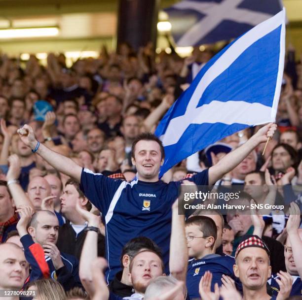 V FRANCE .HAMPDEN - SCOTLAND.Scotland fans show their delight at a home victory over the World Cup finalists