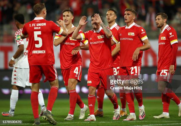 Max Kruse of 1.FC Union Berlin celebrates after scoring his sides first goal during the Bundesliga match between 1. FC Union Berlin and 1. FSV Mainz...