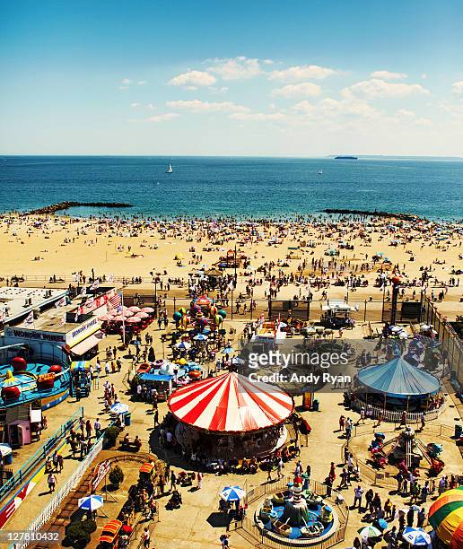 coney island, ny, elevated view - coney island, new york stock pictures, royalty-free photos & images