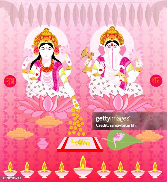 lakshmi ganesh , diwali, - diwali greetings stock illustrations