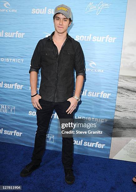 Actor Jeremy Sumpter attends the "Soul Surfer" Los Angeles Premiere at ArcLight Cinemas on March 30, 2011 in Hollywood, California.