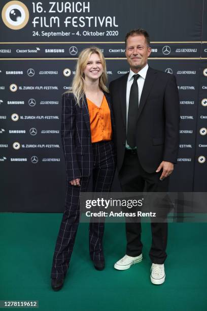 Sinje Irslinger and Til Schweiger attend the "Gott, Du kannst ein Arsch sein" premiere during the 16th Zurich Film Festival at Kino Corso on October...