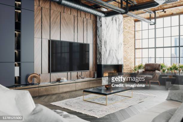 luxury loft living room interior - luxury stock pictures, royalty-free photos & images