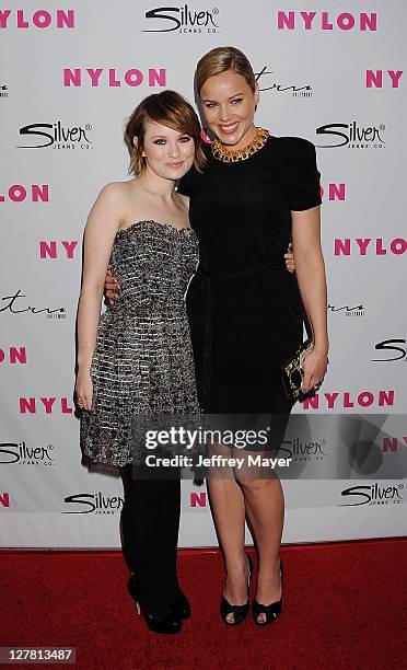 Emily Browning and Abbie Cornish arrive at NYLON Magazine's 12th Anniversary Issue Party With The Cast of Sucker Punch at Tru Hollywood on March 24,...