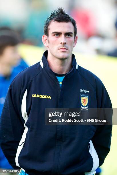 V SCOTLAND.LE COQ ARENA - TALLINN.Scotland goalkeeper Paul Gallacher listens intently to thw national anthems