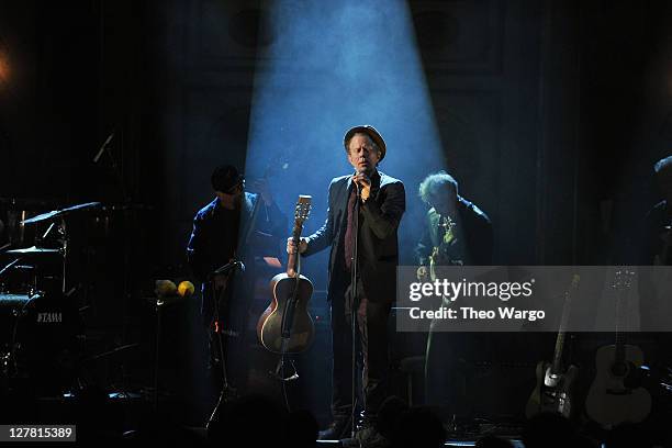 Inductee Tom Waits performs onstage at the 26th annual Rock and Roll Hall of Fame Induction Ceremony at The Waldorf=Astoria on March 14, 2011 in New...